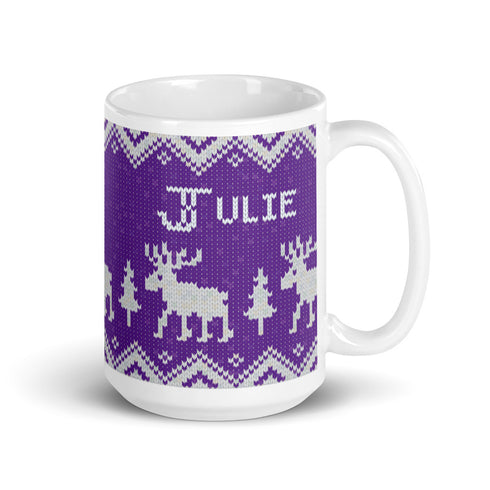 Scandinavian Moose Mug, Knitting Name Mug, Christmas Sweater Mug